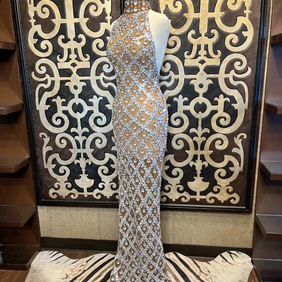 Jewel nude tear drop silver sequin bodycon grown - Picture 3 of 8